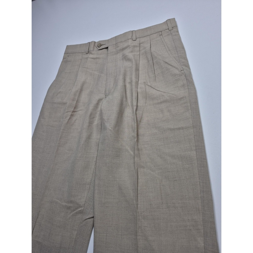 Palm Beach Dress Pants Mens 35x37 Beige Wool Linen Nylon Pleated Classic NWT
